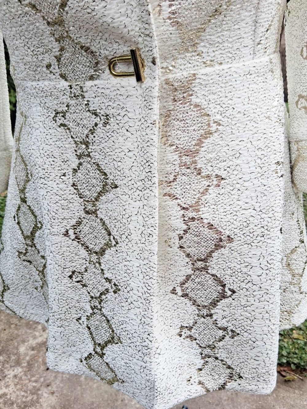 2 items - Frank Lyman Cream Metallic Gold  Print Patterned Blazer + Necklace - Picture 4 of 12